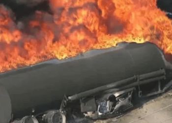 Burning petrol tanker